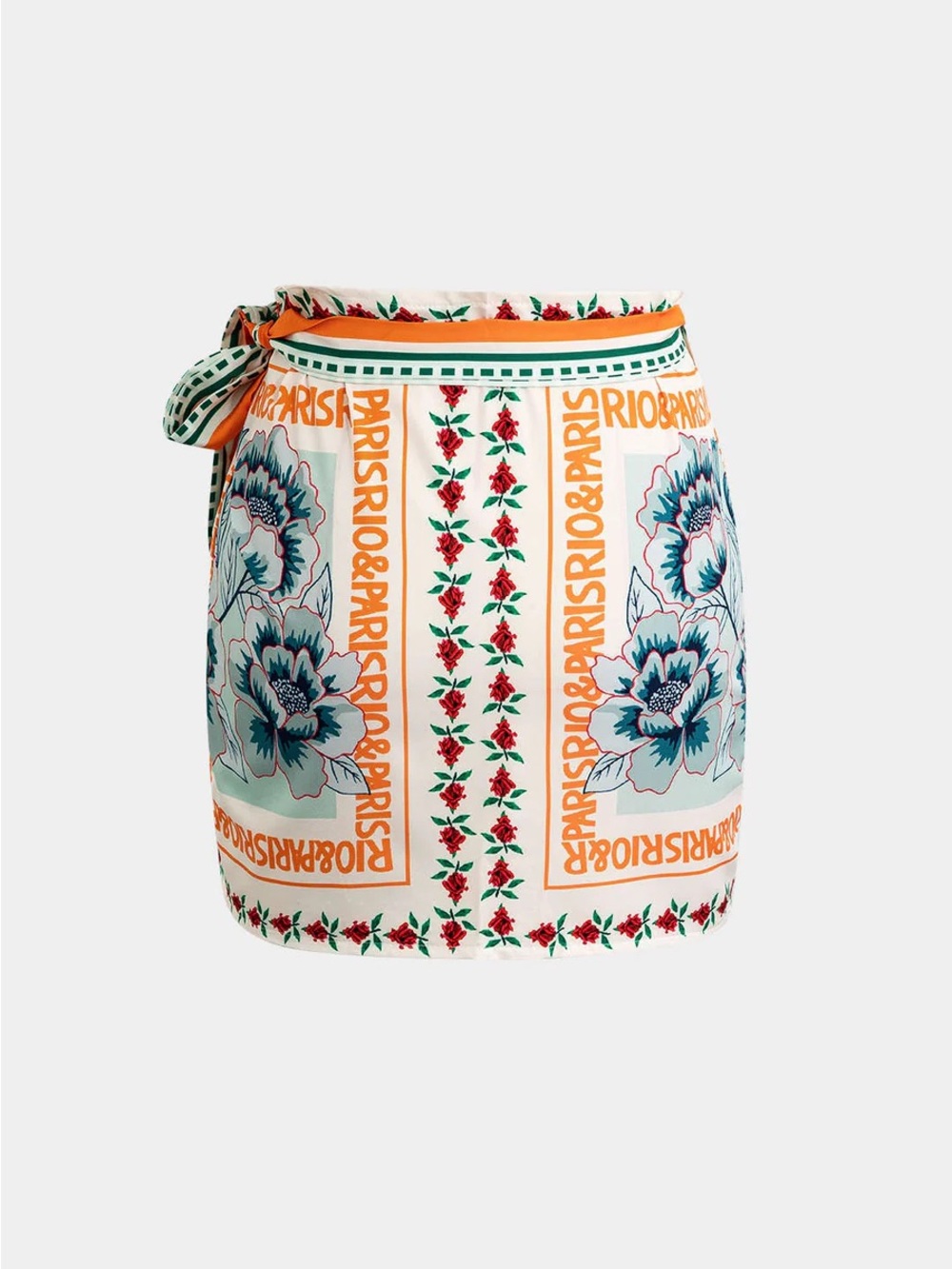 193. Micas XL Retro Floral Print Knotted Wrap Mini Skirt - Picture 2 of 3